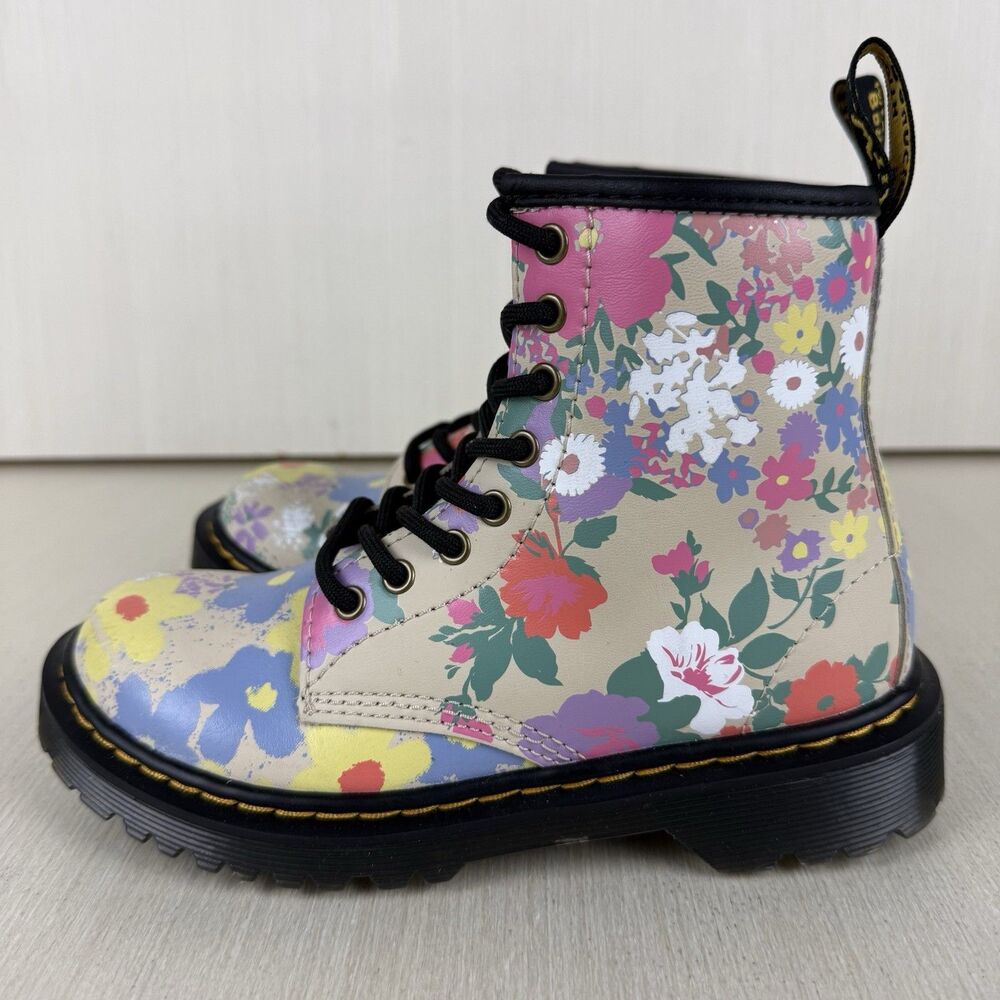 Dr. Martens Boots Girls Size 13 Floral Mash Up Leather Shoes 1460 Combat - Picture 4 of 14